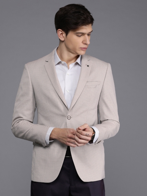 

Louis Philippe Men White & Brown Slim Fit Self Design Single-Breasted Formal Blazer