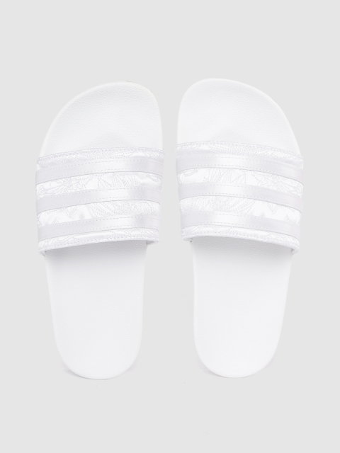 

ADIDAS Originals Women White Adilette Floral Embroidered & Striped Sliders