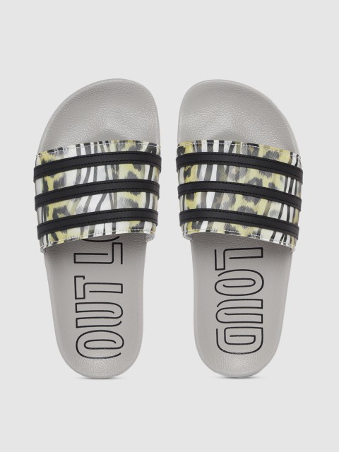 

ADIDAS Originals Women Black & Grey Adilette Leopard & Zebra Print Sliders