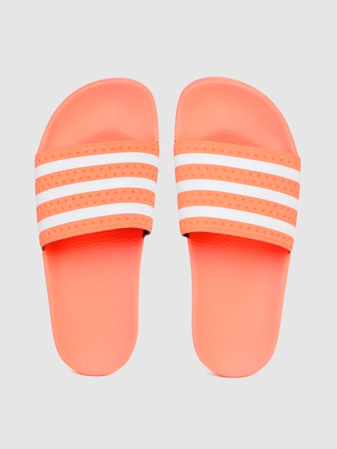 

ADIDAS Originals Women Coral Orange & White Adilette Striped Sliders