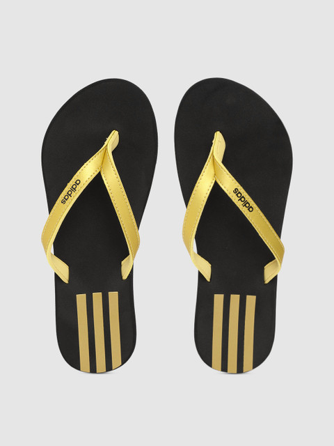 

ADIDAS Women Black & Gold-Toned Eezay Striped Thong Flip-Flops