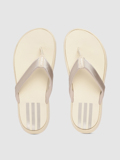 

ADIDAS Women Cream-Coloured & Silver-Toned Comfort Striped Thong Flip-Flops