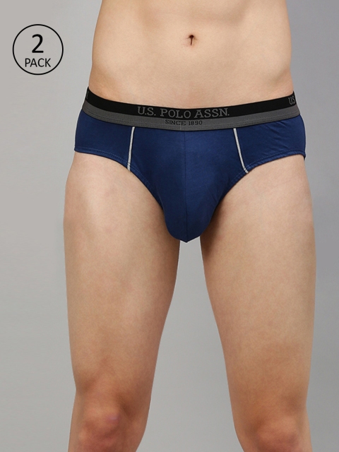 

U.S. Polo Assn. Men Navy Blue Solid Pack of 2 Briefs I665-008-P2-S