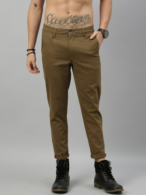 

Roadster Men Olive Green Tapered Fit Solid Chinos