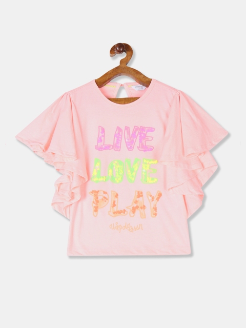 

U.S. Polo Assn. Kids Girls Peach-Coloured Embellished Pure Cotton Top