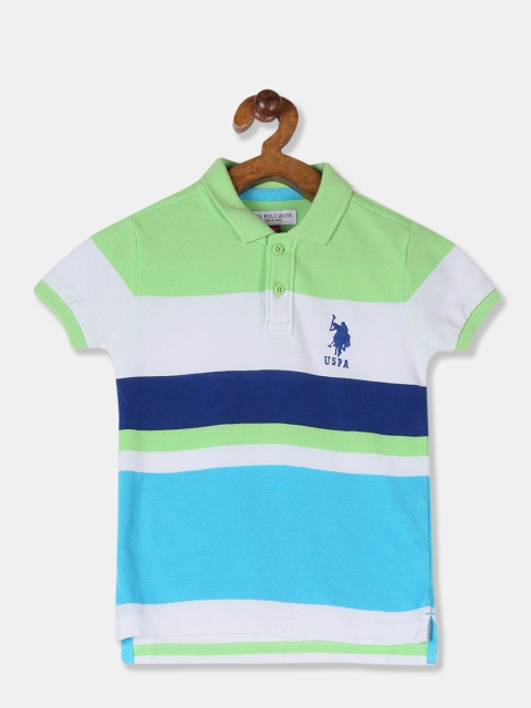

U.S. Polo Assn. Kids Boys Green & White Colourblocked Polo Collar T-shirt