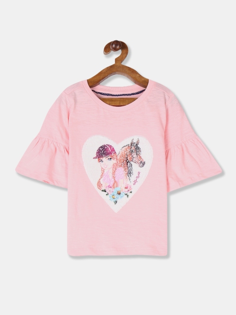 

U.S. Polo Assn. Kids Girls Pink Printed Round Neck T-shirt