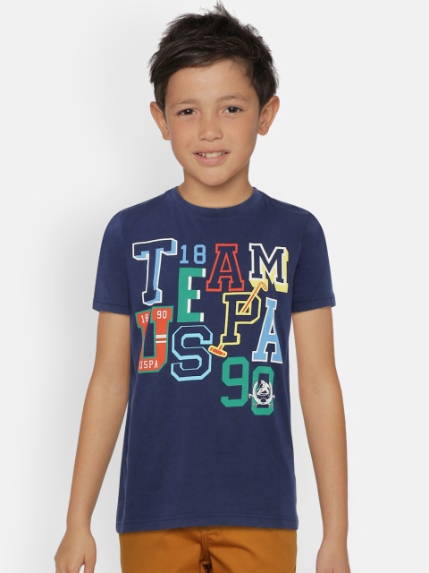 

U.S. Polo Assn. Kids Boys Navy Blue Printed Round Neck Pure Cotton T-shirt