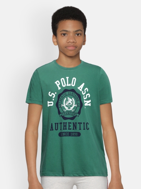 

U.S. Polo Assn. Kids Boys Green Solid Round Neck Pure Cotton T-shirt