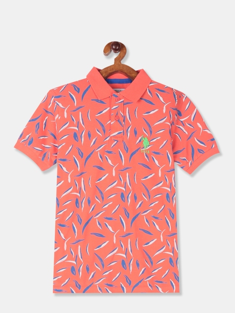 

U.S. Polo Assn. Kids Boys Orange Printed Polo Collar T-shirt