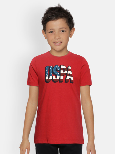 

U.S. Polo Assn. Kids Boys Red Printed Round Neck T-shirt