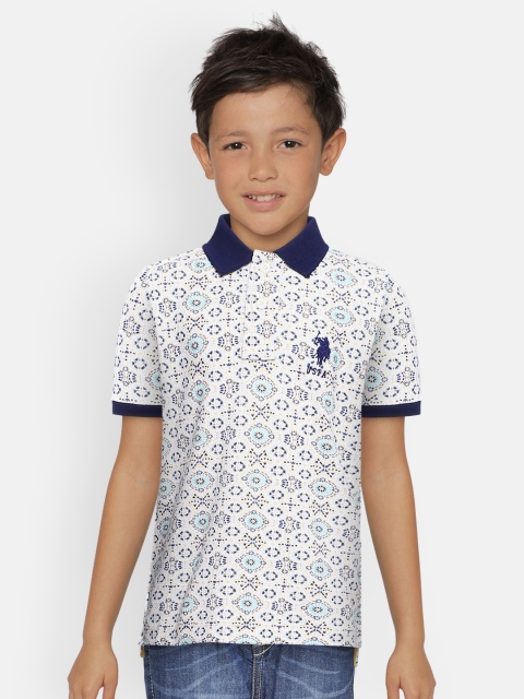

U.S. Polo Assn. Kids Boys White Printed Polo Collar T-shirt