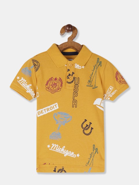 

U.S. Polo Assn. Kids Boys Mustard Yellow Printed Polo Collar T-shirt