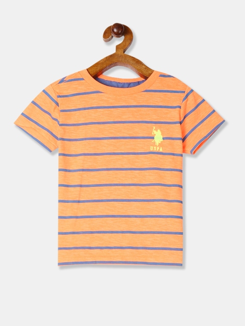 

U.S. Polo Assn. Kids Boys Orange & Blue Striped Round Neck T-shirt