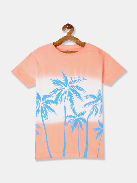 

U.S. Polo Assn. Kids Boys Peach-Coloured Printed Round Neck T-shirt