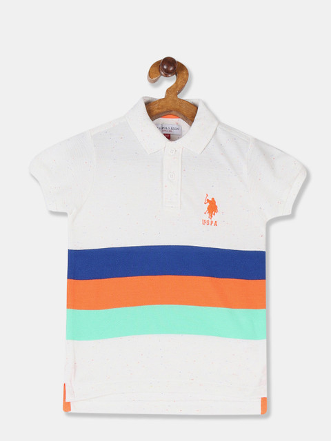 

U.S. Polo Assn. Kids Boys White & Blue Striped Polo Collar T-shirt