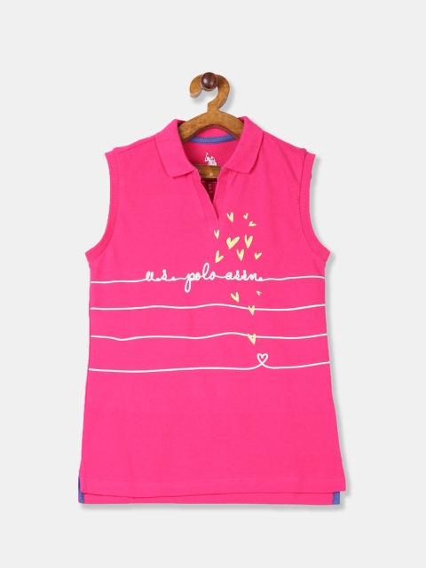 

U.S. Polo Assn. Kids Girls Pink Striped Polo Collar Sleeveless T-shirt