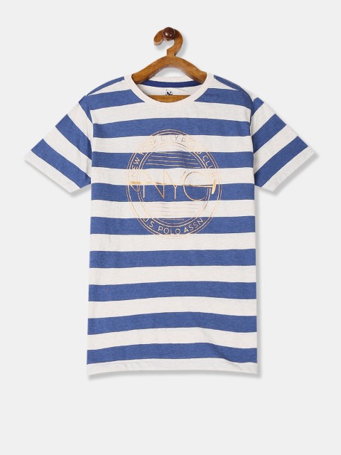 

U.S. Polo Assn. Kids Boys Blue & White Striped Round Neck T-shirt