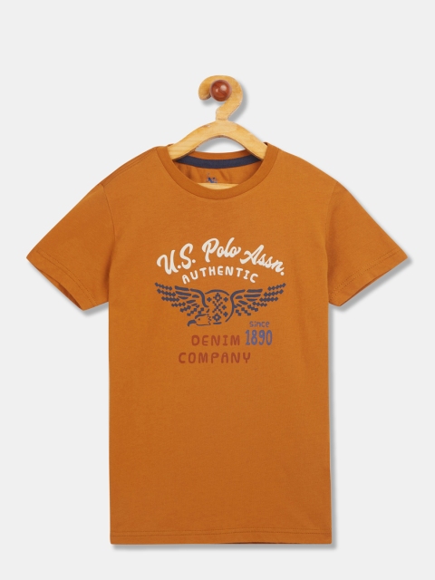 

U.S. Polo Assn. Kids Boys Brown Printed Round Neck T-shirt
