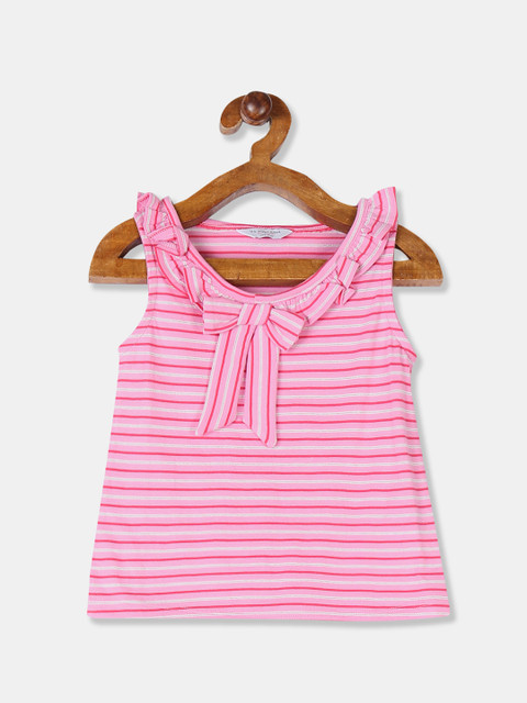 

U.S. Polo Assn. Kids Girls Pink Striped A-Line Pure Cotton Top