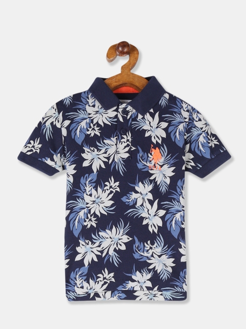 

U.S. Polo Assn. Kids Boys Navy Blue & Off-White Printed Polo Collar T-shirt