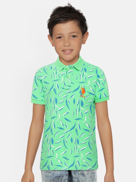 

U.S. Polo Assn. Kids Boys Green Printed Polo Collar Pure Cotton T-shirt
