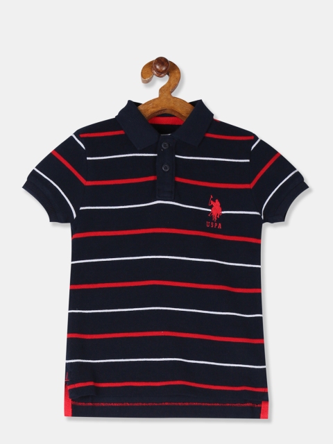 

U.S. Polo Assn. Kids Boys Navy Blue Striped Polo Collar T-shirt