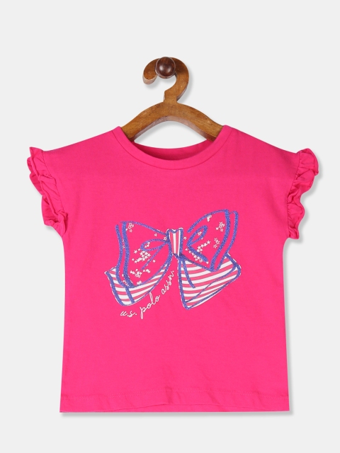 

U.S. Polo Assn. Kids Girls Pink Printed Round Neck T-shirt