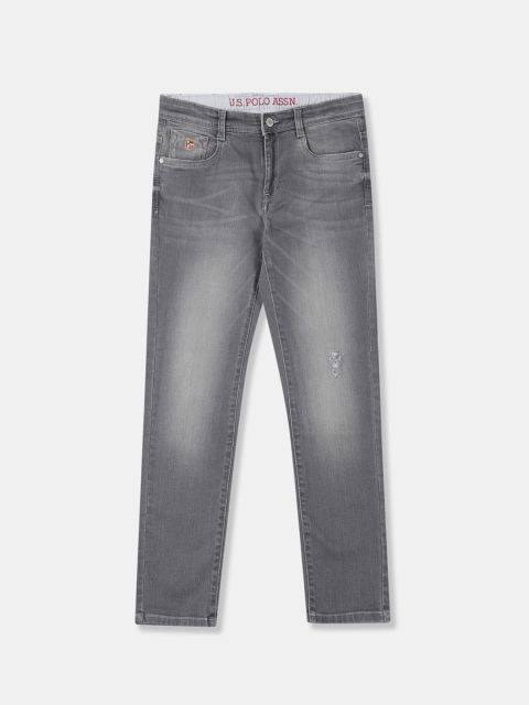 

U.S. Polo Assn. Kids Boys Grey Regular Fit Mid-Rise Clean Look Stretchable Jeans