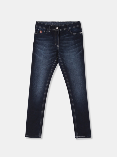 

U.S. Polo Assn. Kids Girls Navy Blue Regular Fit Mid-Rise Clean Look Stretchable Jeans