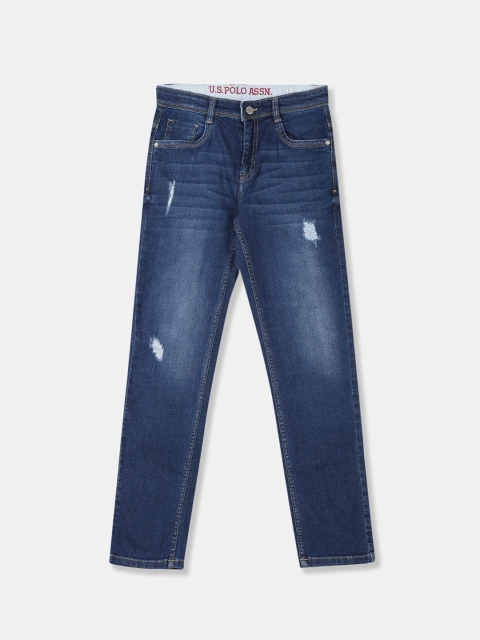 

U.S. Polo Assn. Kids Boys Blue Skinny Fit Mid-Rise Low Distress Jeans