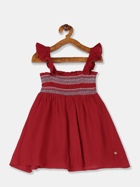 

U.S. Polo Assn. Kids Girls Red Self Design Fit and Flare Dress