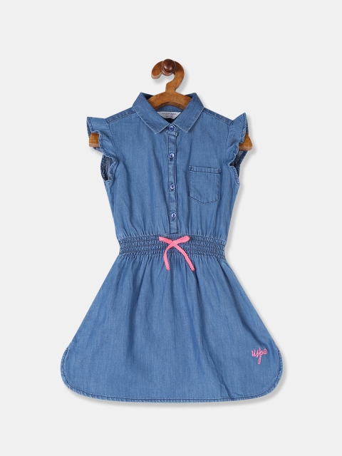 

U.S. Polo Assn. Kids Girls Blue Solid Fit and Flare Denim Dress