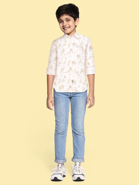 

U.S. Polo Assn. Kids Boys White Regular Fit Printed Casual Shirt