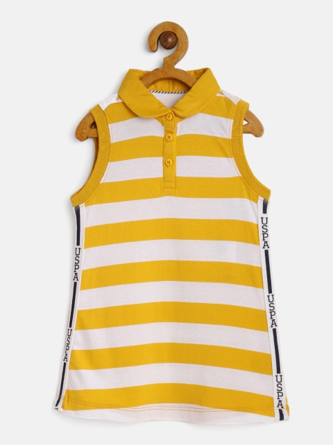 

U.S. Polo Assn. Kids Girls Yellow & White Striped T-shirt Dress