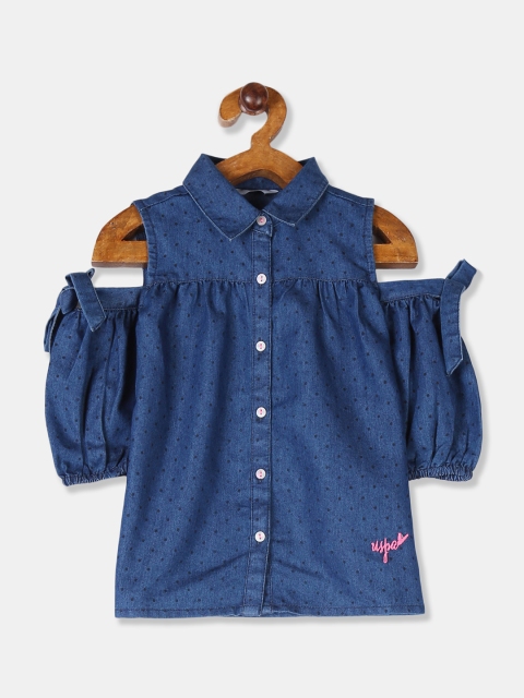 

U.S. Polo Assn. Kids Girls Blue Printed Pure Cotton Top