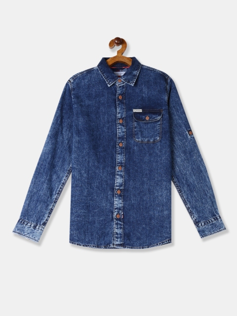 

U.S. Polo Assn. Kids Boys Navy Blue Regular Fit Washed Casual Denim Shirt
