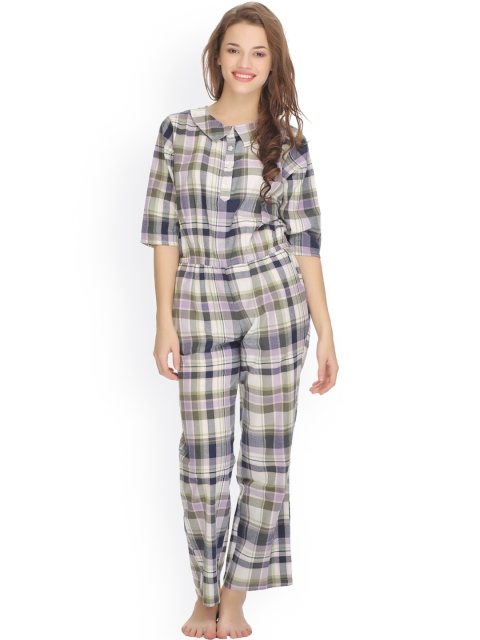 

Clovia Blue & Green Checked Night Suit NS0535P17S