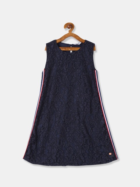 

U.S. Polo Assn. Kids Girls Navy Blue Self Design A-Line Dress