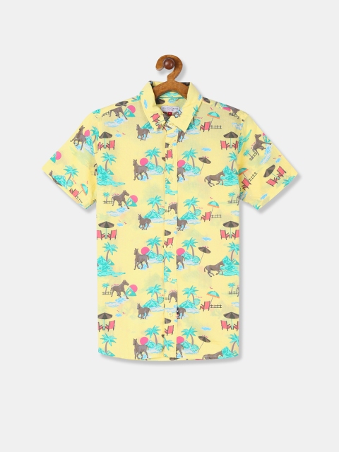

U.S. Polo Assn. Kids Boys Yellow & Green Regular Fit Printed Casual Shirt