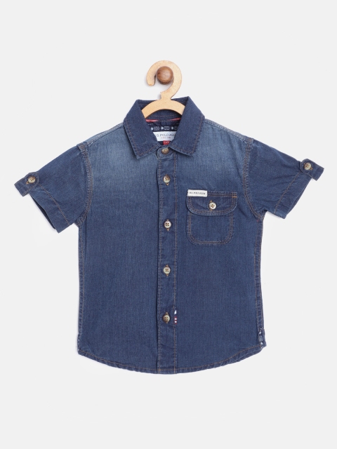

U.S. Polo Assn. Kids Boys Blue Regular Fit Cotton Chambray Weave Faded Casual Shirt