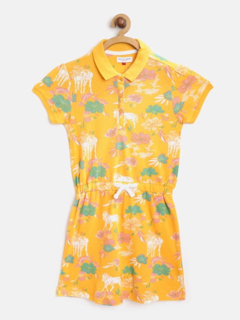 

U.S. Polo Assn. Kids Girls Yellow Quirky Printed T-shirt Dress