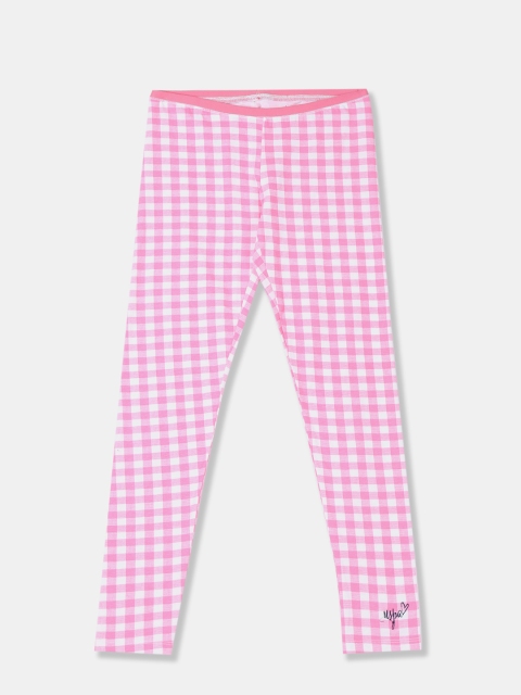 

U.S. Polo Assn. Kids Girls Pink And White Checked Straight Fit Track Pants