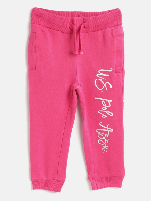 

U.S. Polo Assn. Kids Girls Pink Pure Cotton Brand Logo Print Joggers