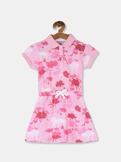 

U.S. Polo Assn. Kids Girls Pink Floral Printed Fit and Flare Dress