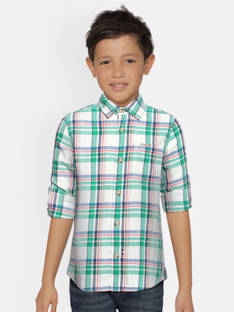

U.S. Polo Assn. Kids Boys Green & White Regular Fit Checked Casual Shirt