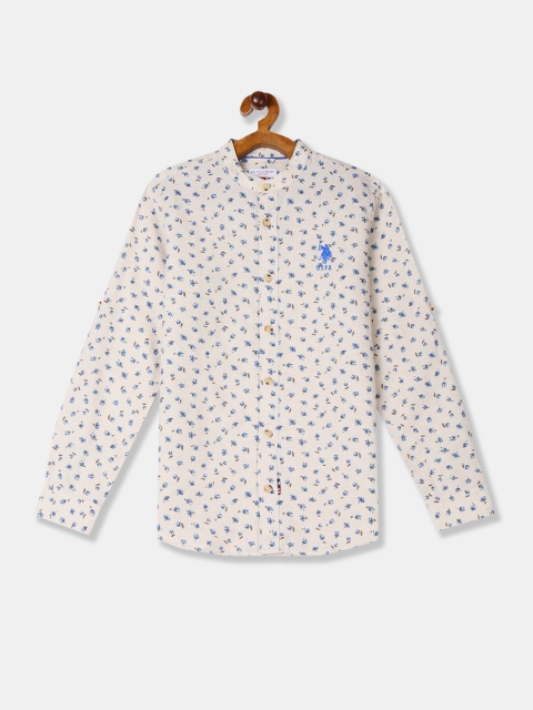 

U.S. Polo Assn. Kids Boys Beige Regular Fit Printed Cotton Linen Casual Shirt