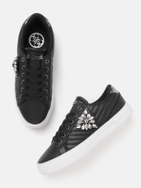 

GUESS Women Black Quilted Sneakers