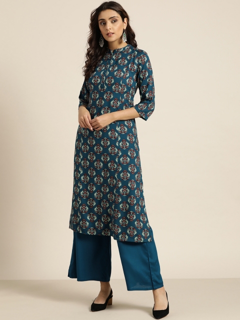 

Moda Rapido Women Teal Blue & Maroon Printed Kurta with Palazzos