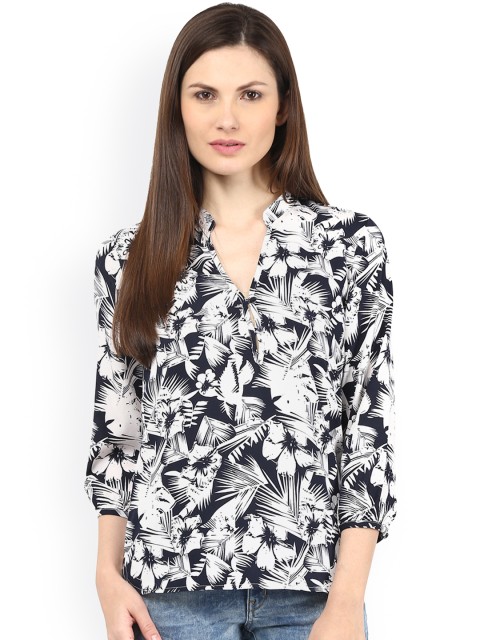 

Harpa Navy & White Printed Top, Navy blue